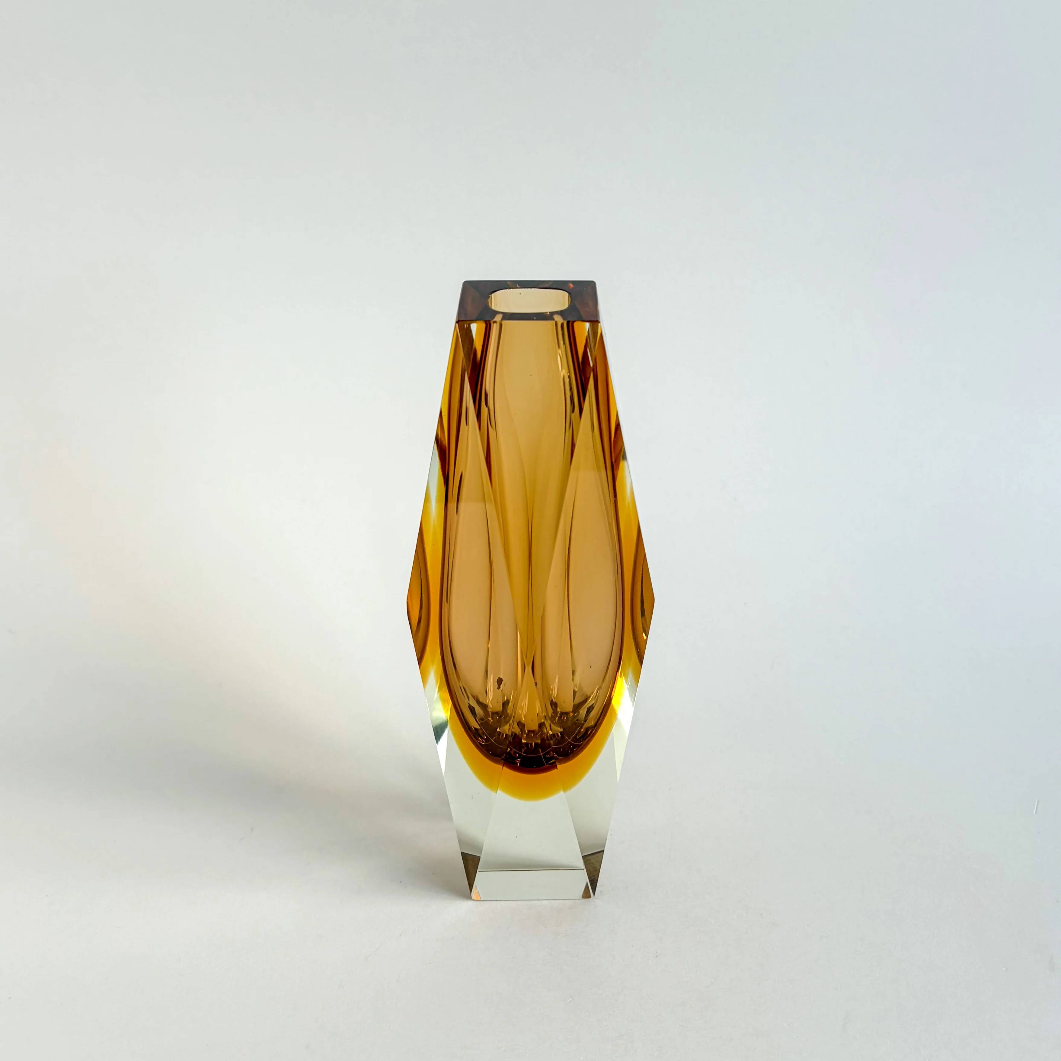 Faceted Murano Sommerso amber vase