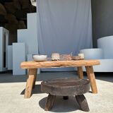 table basse en teck blond quadripode
