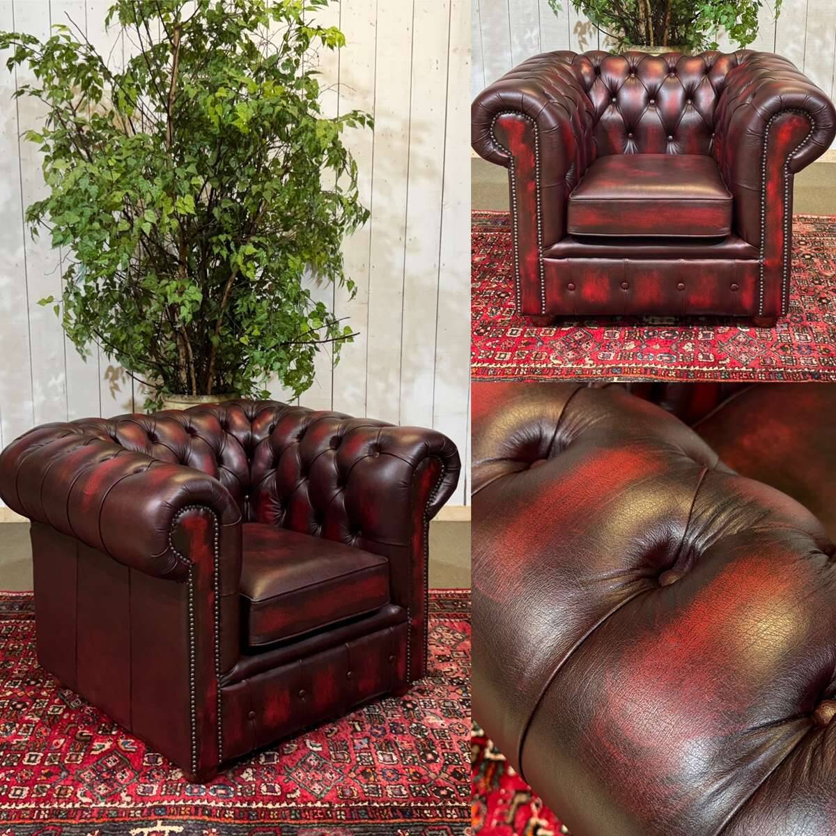 90s red leather Chesterfield armchair