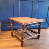 Table basse vintage 70 rotin