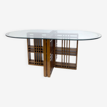 Mid-Century Modern Italian Dining Table, Wood and Glass, 1960s