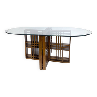 Table à manger en bois et verre, Italie 1960