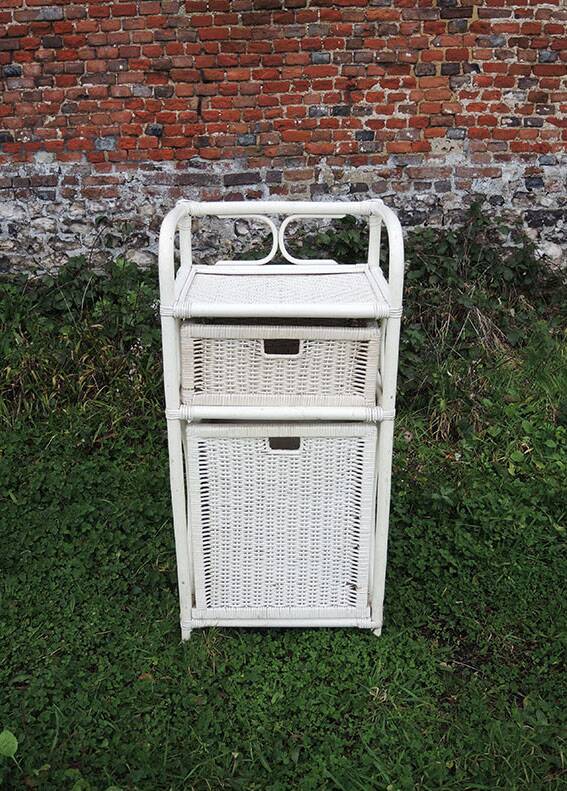 Old White Rattan Linen Cabinet