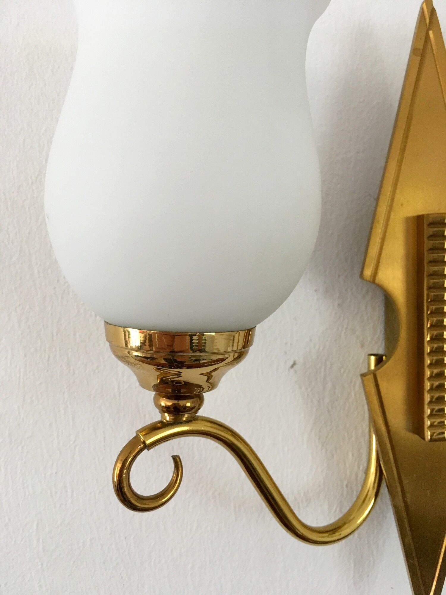 2 vintage brass and opaline sconces in the 1950