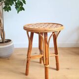 Vintage rattan and chestnut stool