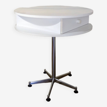 Round white laminate & chrome table 1970