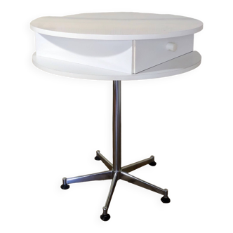 Table ronde stratifié blanc & chrome 1970