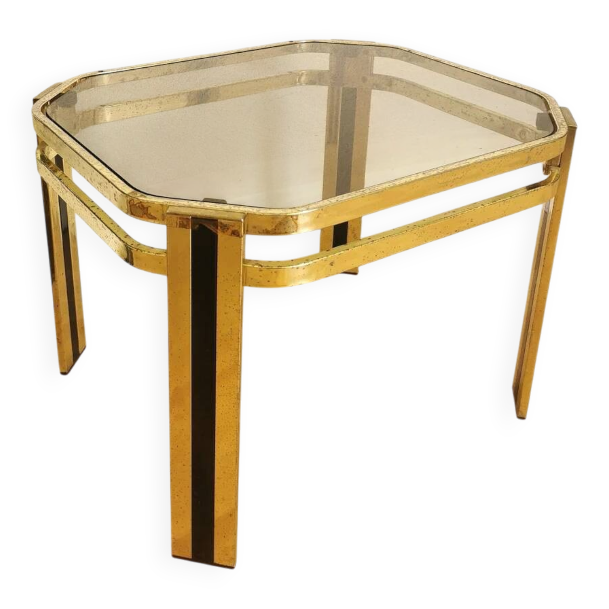 Vintage Brass & Smoked Glass Coffee Table: Mid-Century Italian End Table