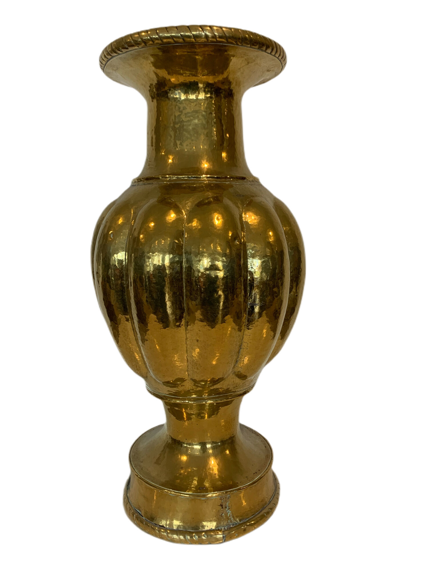Vase with godrons in hammered brass XX century