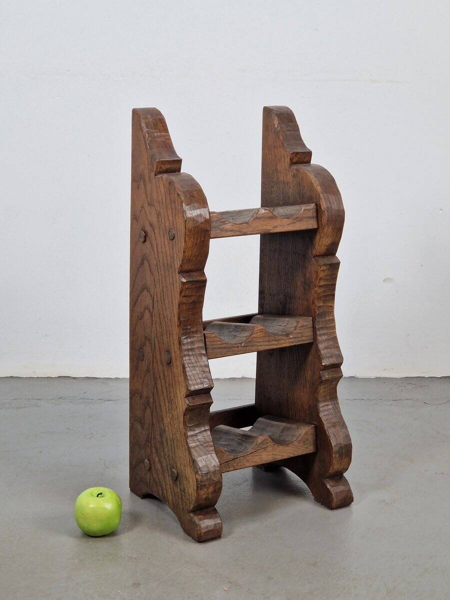 Vintage Dutch Brutalist Oak Wine Rack, 1950s