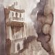 Signed watercolour monochrome sepia Moonlight over Tangier