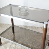 Side table serving chrome wood vintage glass 70