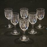 6 anciens verres a pied a porto en cristal de baccarat gravé