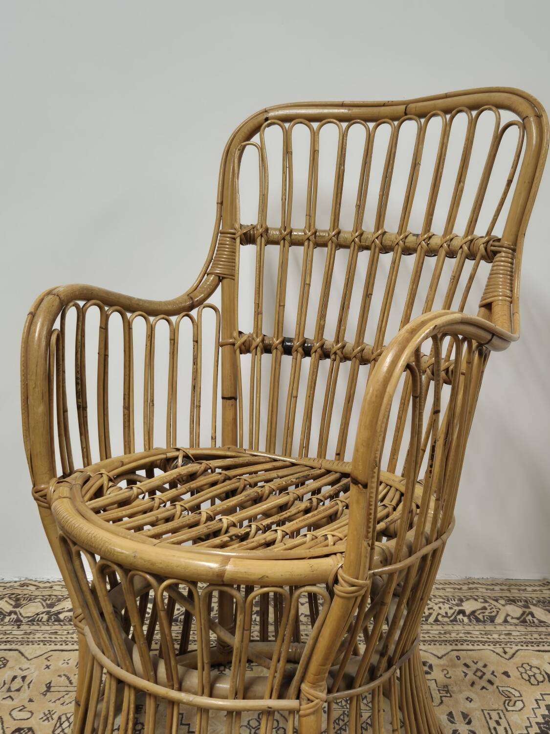 Fauteuil en Rotin Bambou vintage 1950s design -H85cm