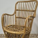 Fauteuil en Rotin Bambou vintage 1950s design -H85cm