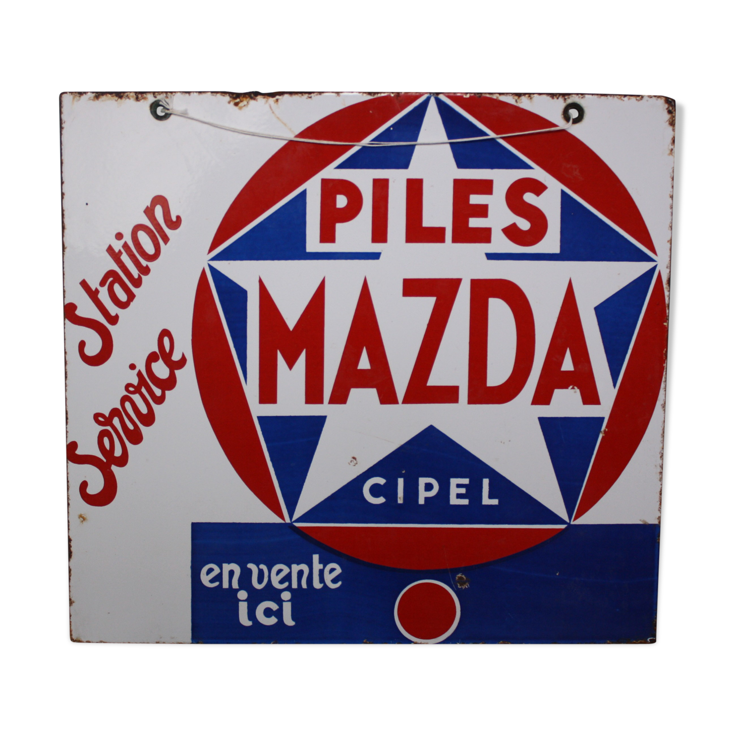 Double-sided enamel plate Piles Mazda Station service