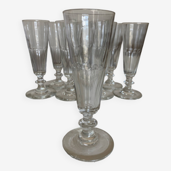 Set of 9 19th century champagne flutes with flat cut edges