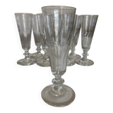Set of 9 19th century champagne flutes with flat cut edges