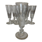 Set de 9 flûtes à champagne 19e à cotes plates taillées