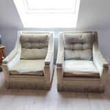 2 fauteuils en velours kaki