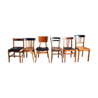 Série de 6 chaises bois & noir