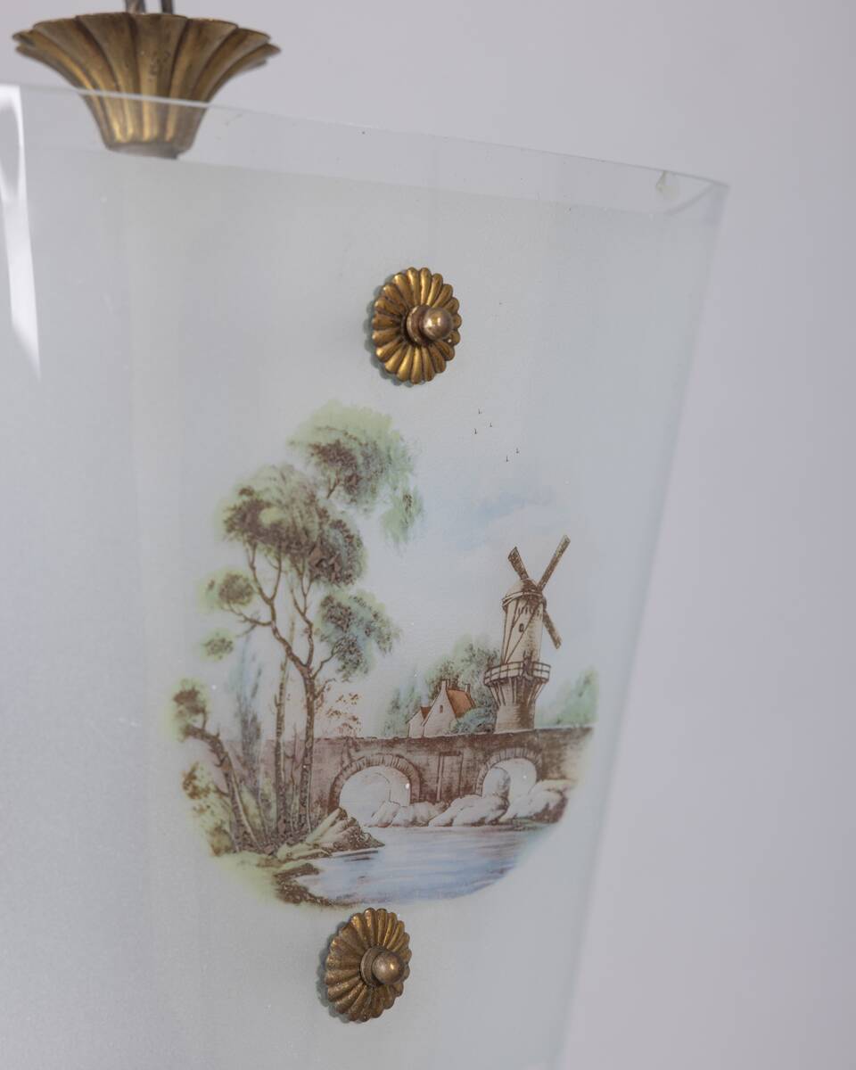 Vintage 1950s chandelier in decorated glass, italian design