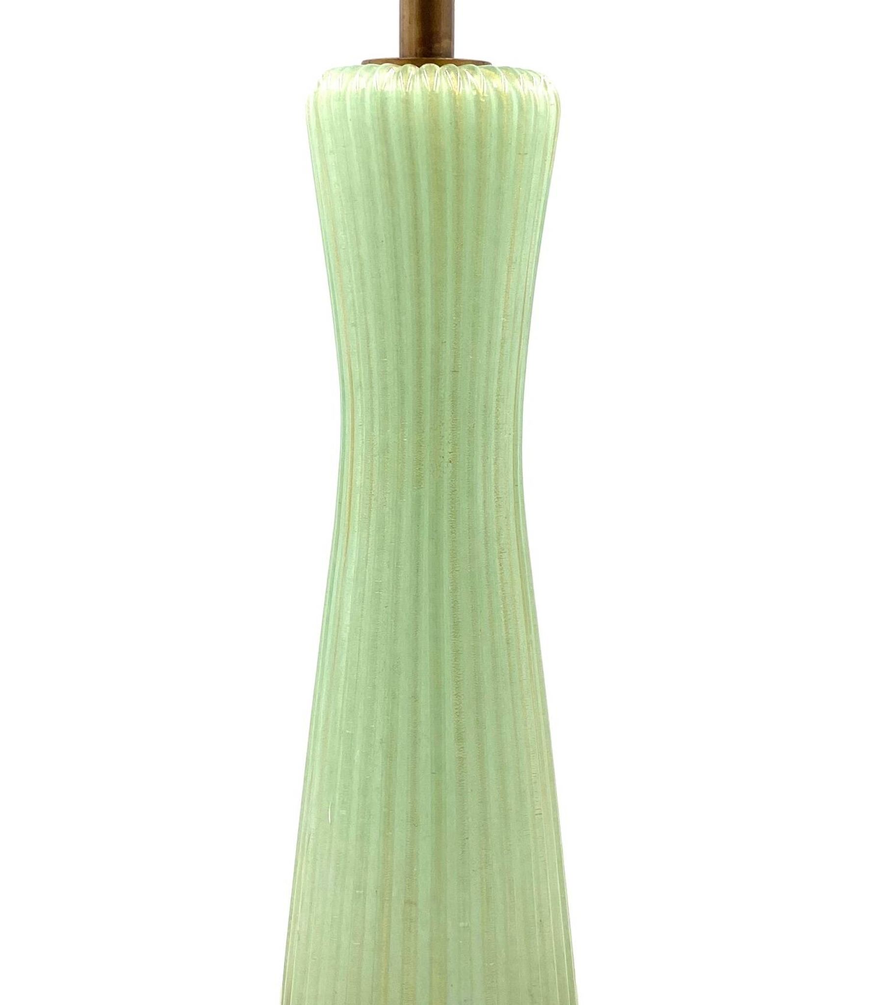 Mid-century modern green Murano glass Table lamp, Barovier & Toso style  Italy, 1940s