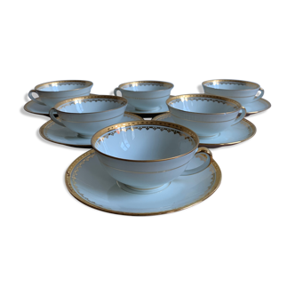 6 tasses et soucoupes porcelaine doré
