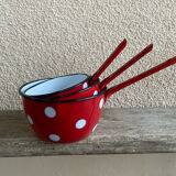 Enamelled metal pans decoration polka dots red white