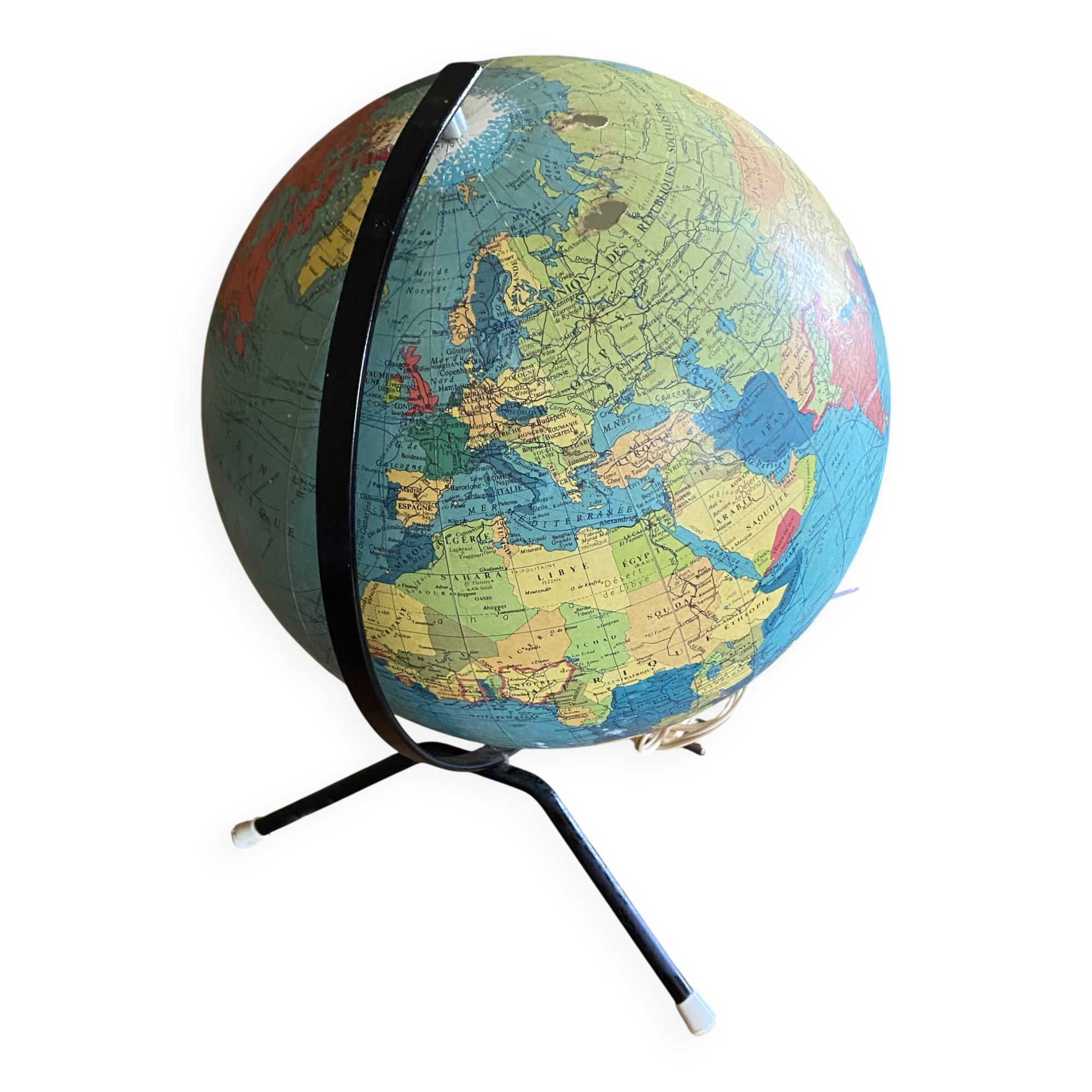 Mappemonde lampe, globe terrestre vintage