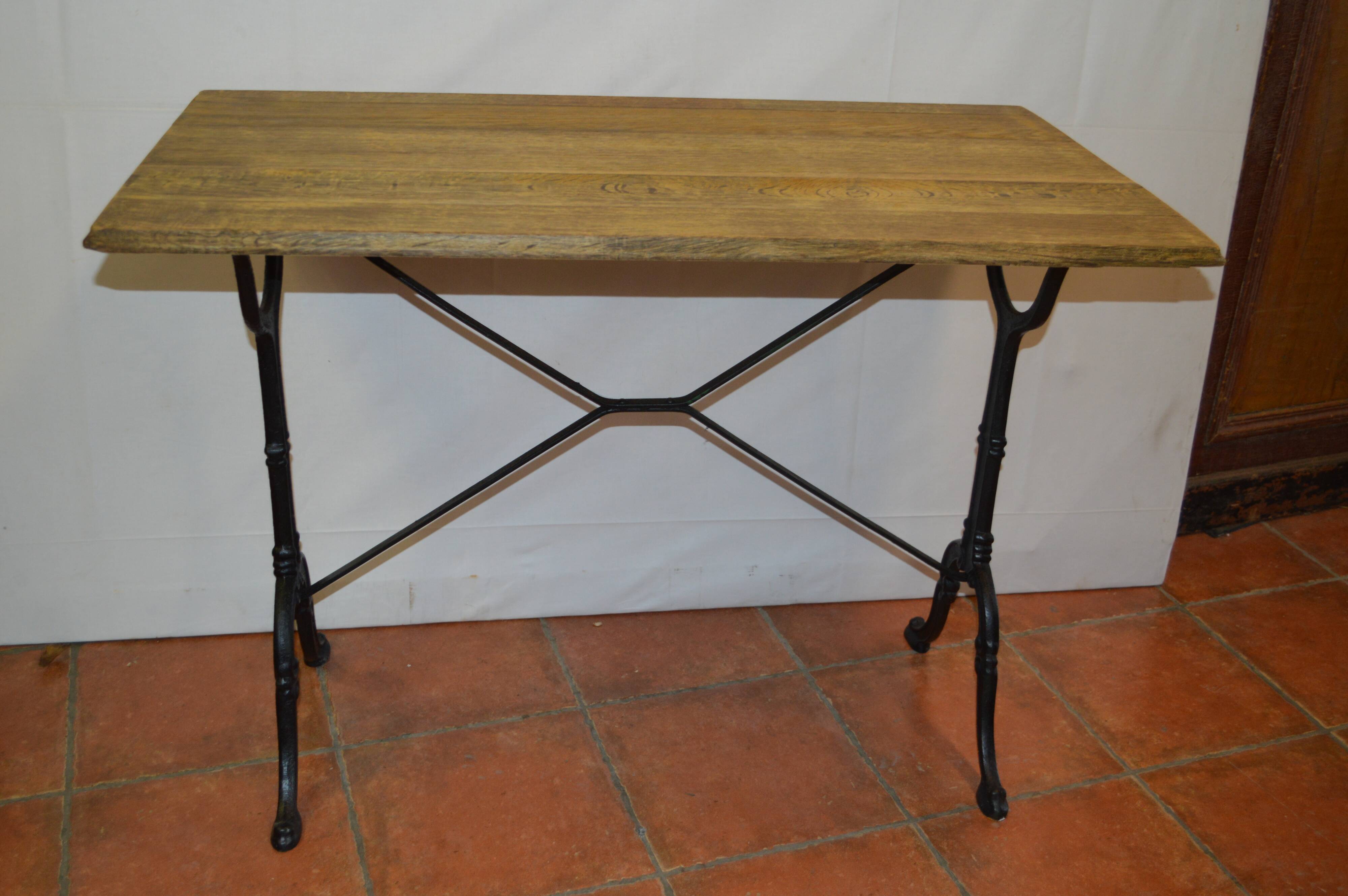 Cast iron bistro table and oak tray