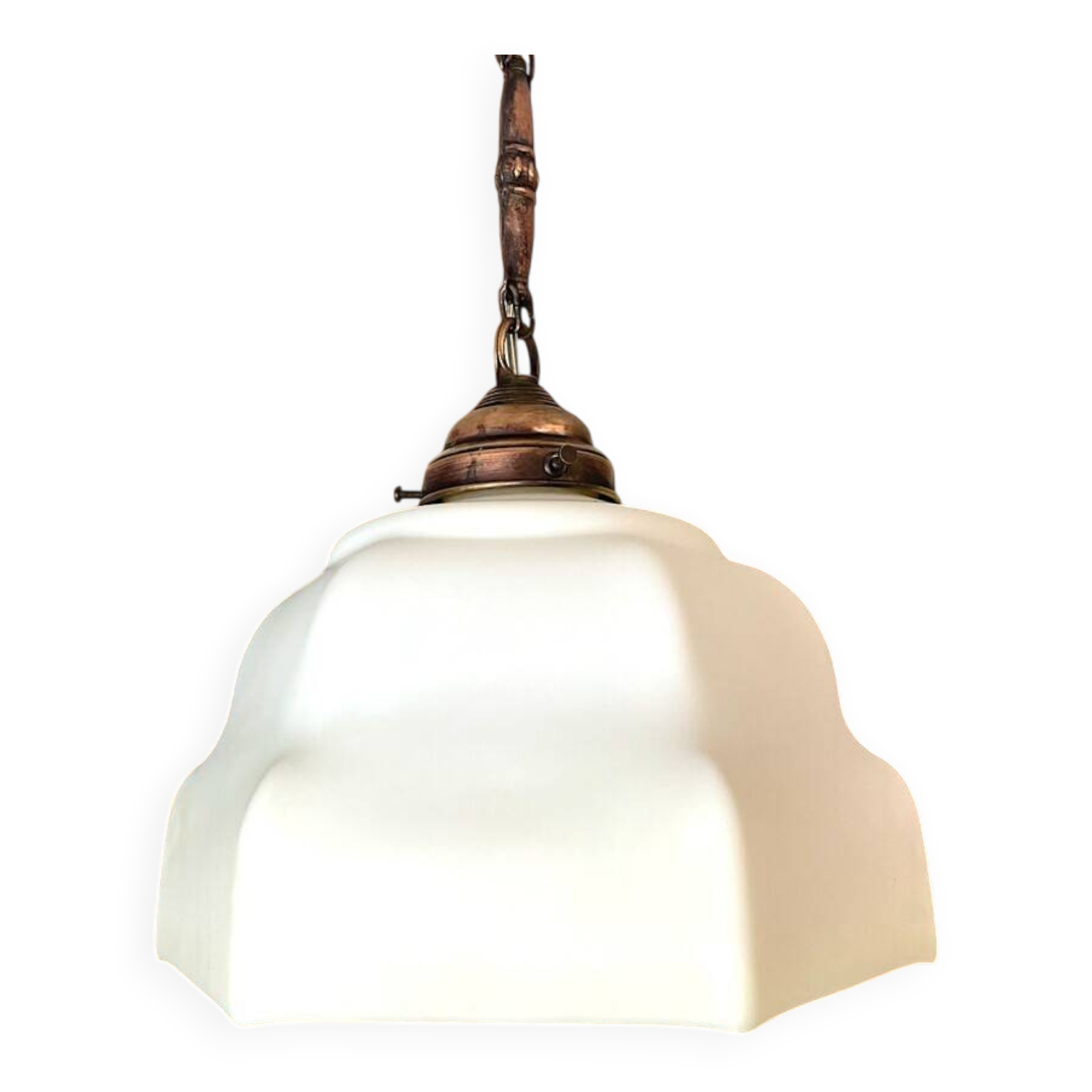 Lampe suspendue en verre blanc Art Déco