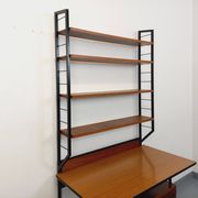 Bureau italien moderniste avec bibliothèque étagère string teck métal