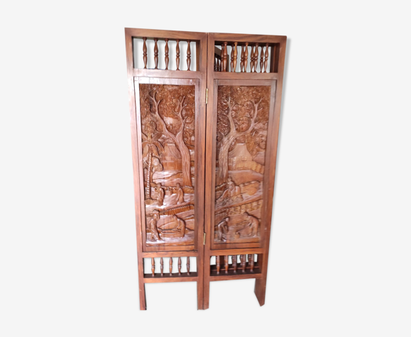 Paravent en bois massif sculpté main