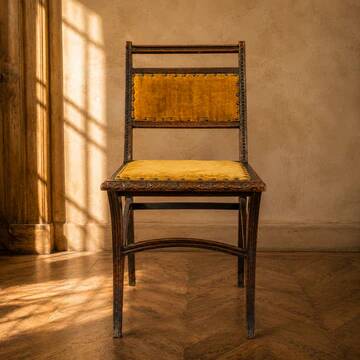 Art Nouveau dining chair in solid wood and velvet with brass studs, 1900s–1910s