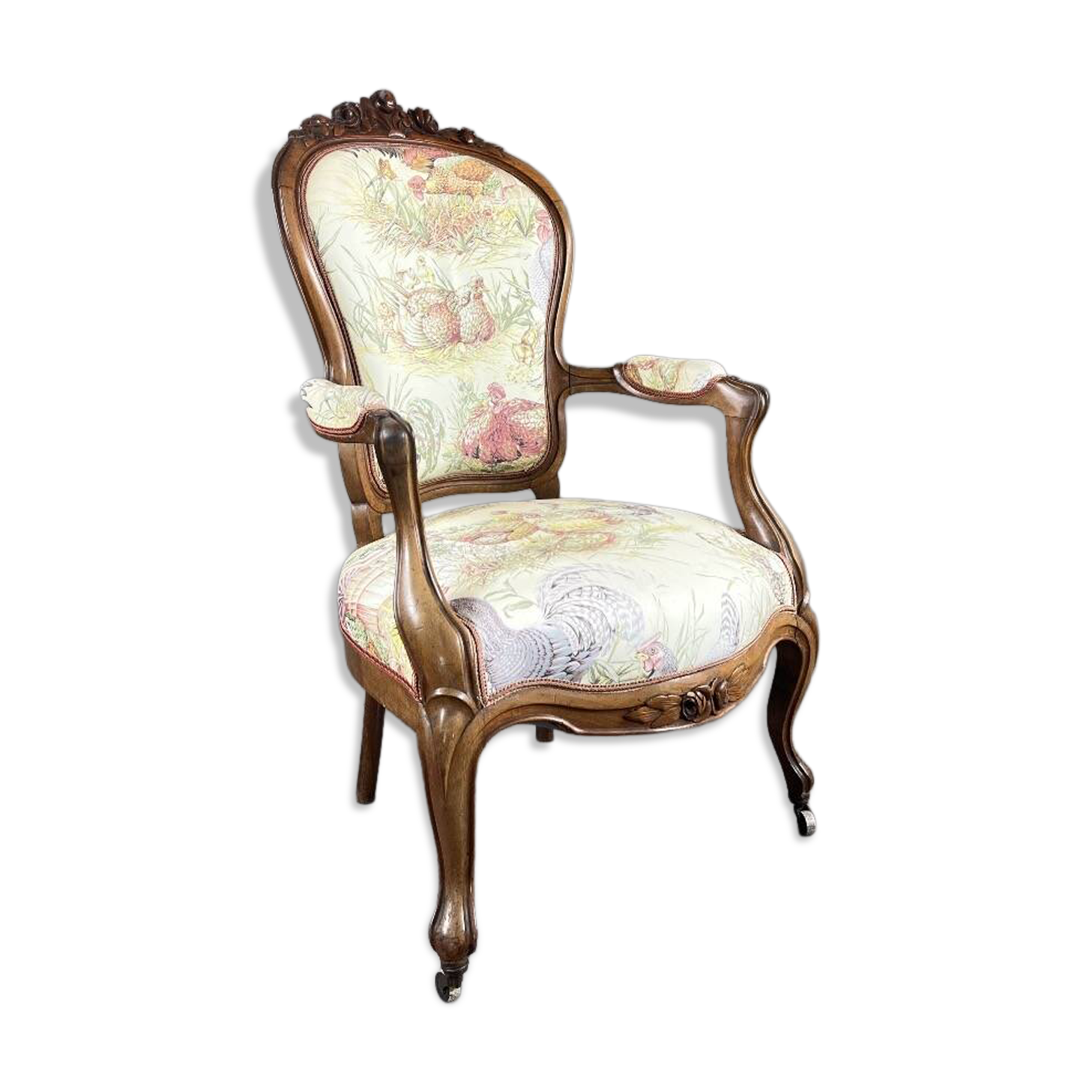 Fauteuil ancien en bois sculpté, époque Napoléon III, XIXe Siècle
