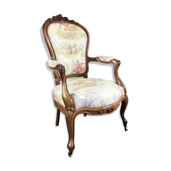 Fauteuil ancien en bois sculpté, époque Napoléon III, XIXe Siècle