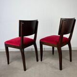 2 Art Deco chairs, red velvet and rosewood.