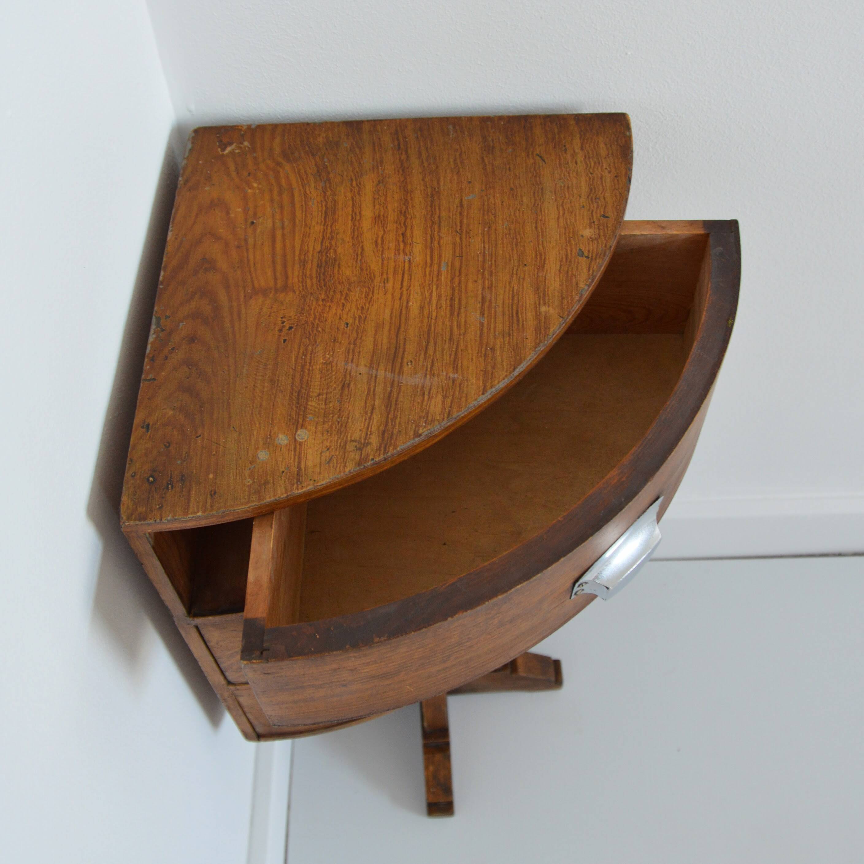 Vintage 1930s Art Deco Corner Bedside Table / Side Table