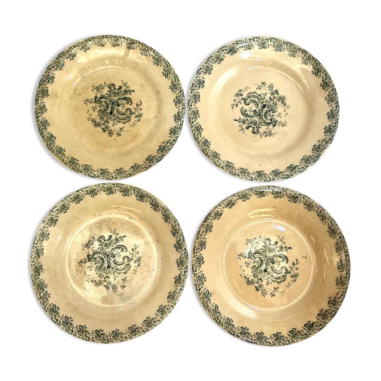 Old dessert plates Gien model Louis XV iron earth