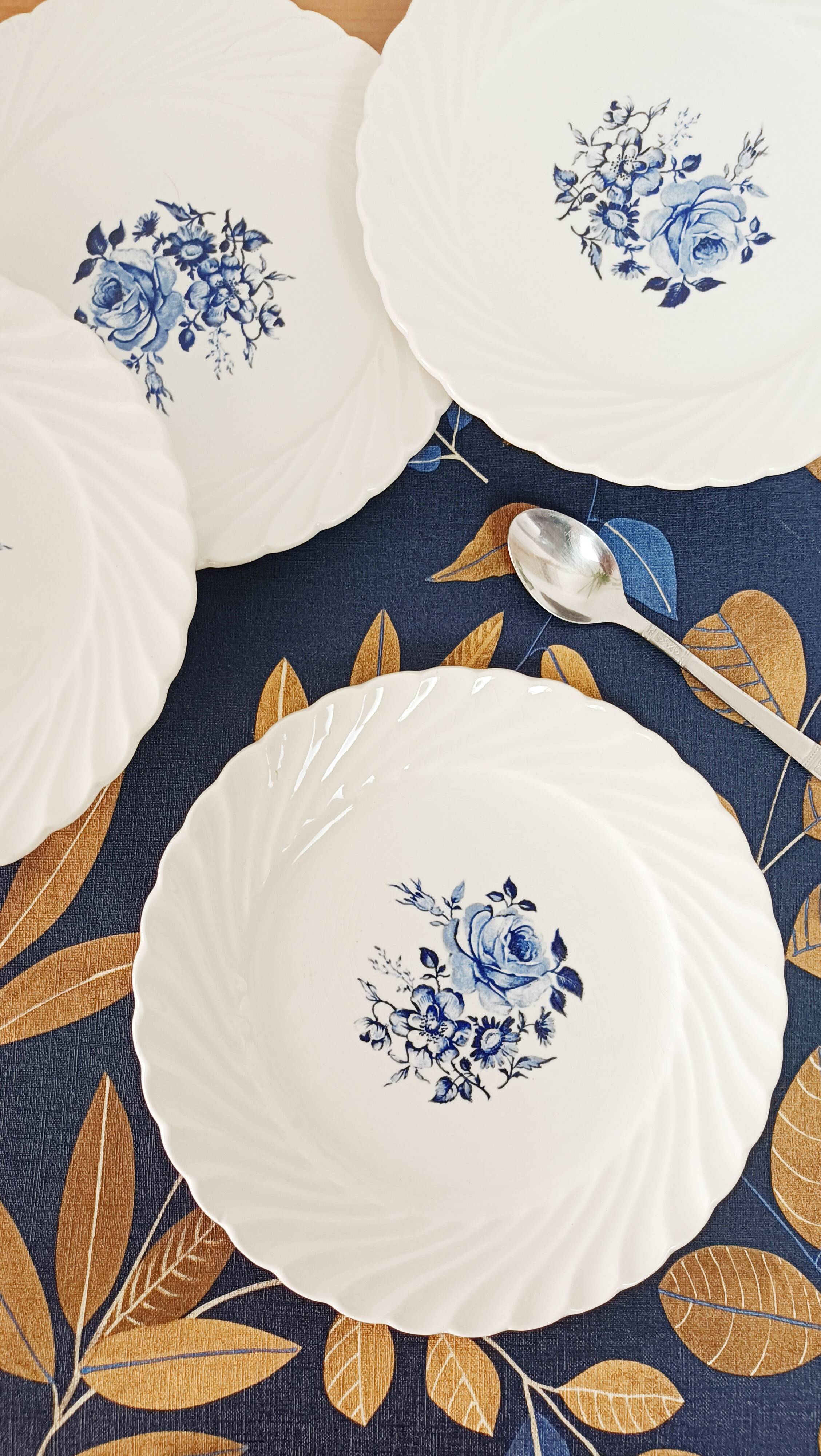 Lot de 4 assiettes à dessert lunéville tradition fleurs bleues