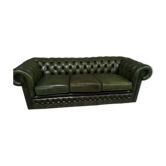 Canapé Chesterfield cuir vert 3 places