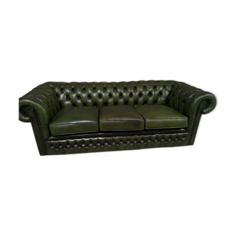3-seater green leather Chesterfield sofa