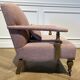 Wooden and red chevron fabric armchair with casters