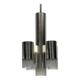 Lustre géométrique Sciolari en chrome et plexiglas à 5 lumières. Italie années 1970
