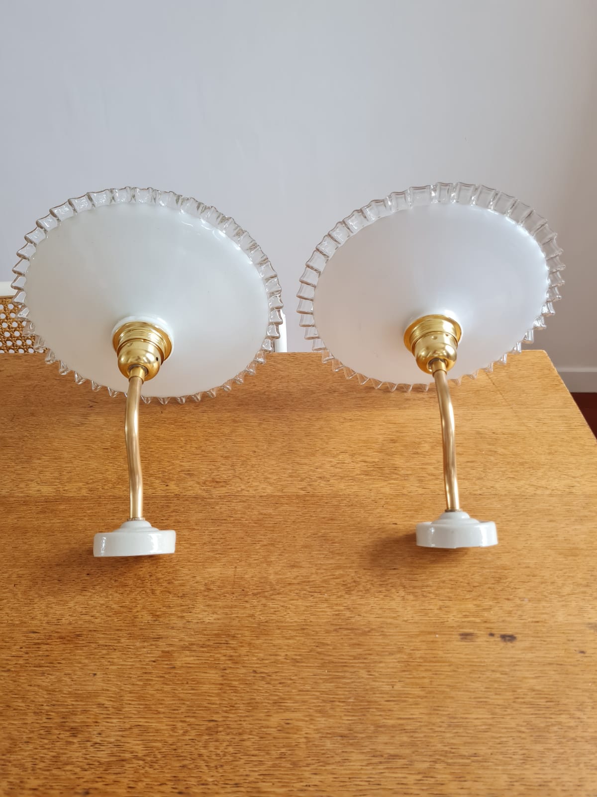 Pair of opaline wall lamps