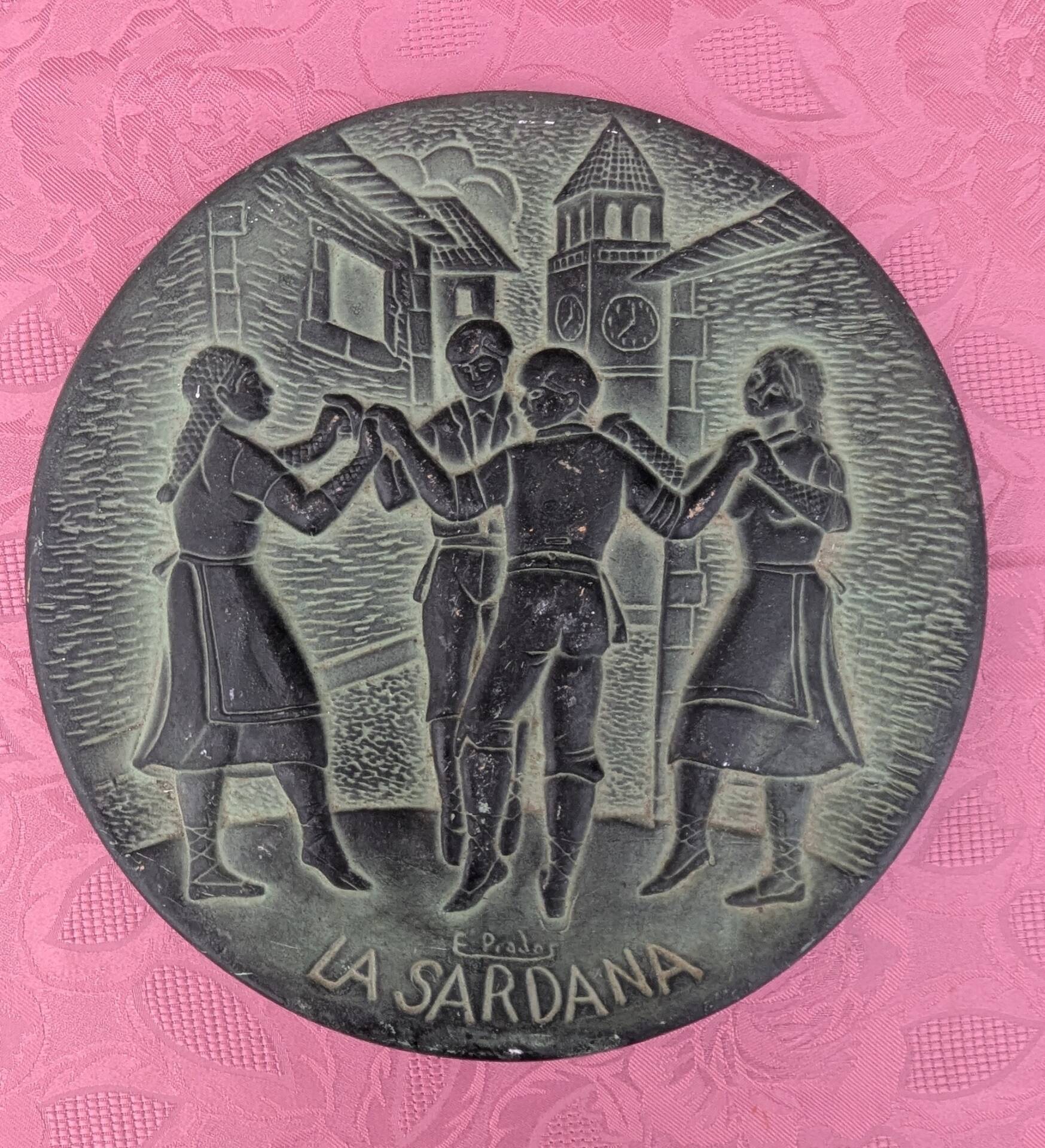 Large Catalan wall plate La Sardana signed Roussillon ceramic 50 60
