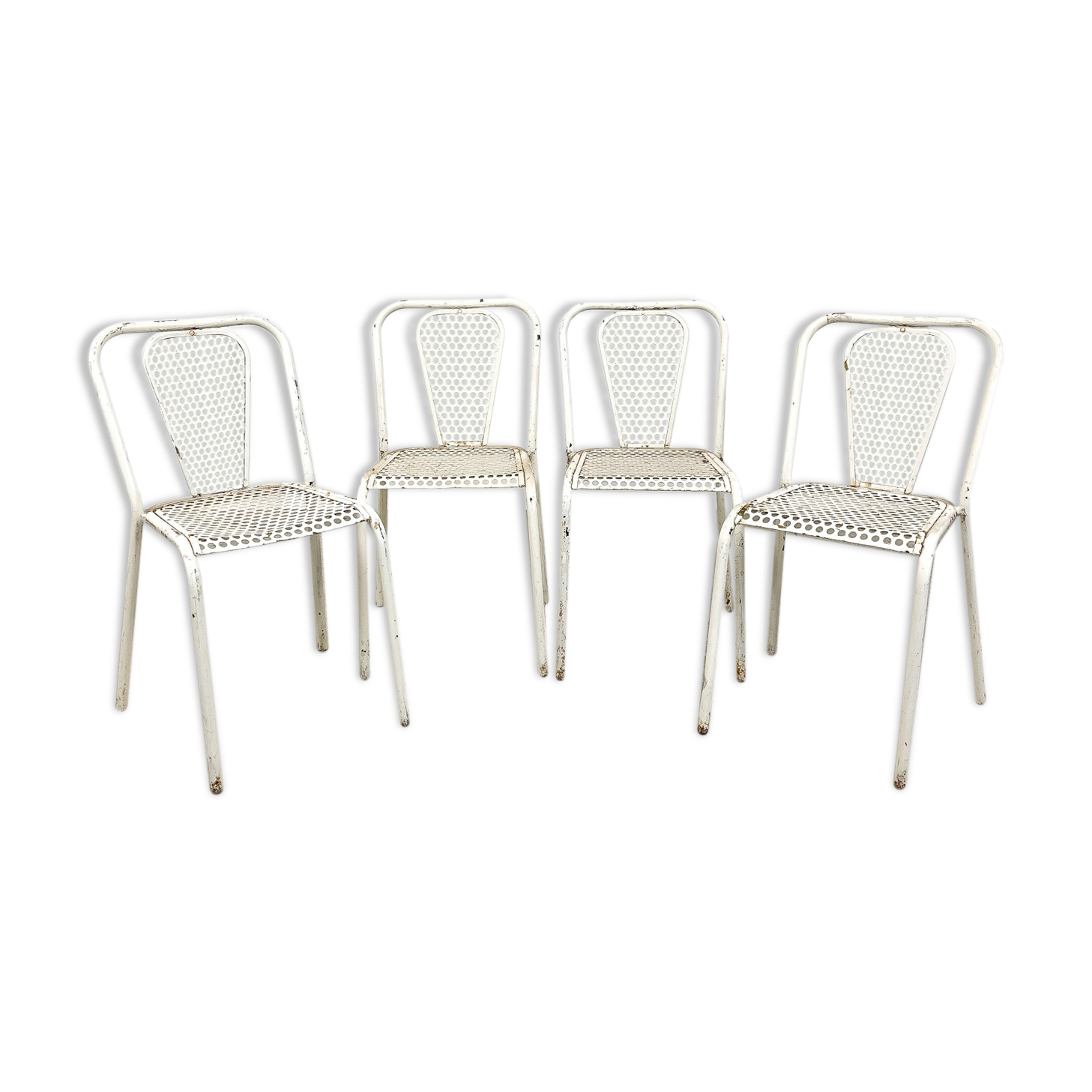 Set of four vintage industrial metal bistro chairs by Rene malaval