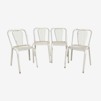 Set of four vintage industrial metal bistro chairs by Rene malaval