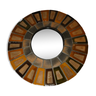 Roger Capron's ceramic round mirror 49 cm